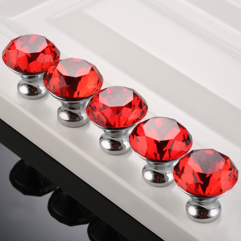 Yetaha Red Crystal Cabinet Knobs, 5PCS Glass Drawer Pulls Diamond Shape Handles for Dresser Closet Wardrobe Cupboard Bedroom Kitchen Furniture Decoration, with Screws - Image 5
